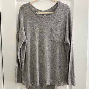 Marled Knit Soft & Cozy Loose Fit Scoop Neck Pocket Long Sleeve Tee/Tunic Blouse